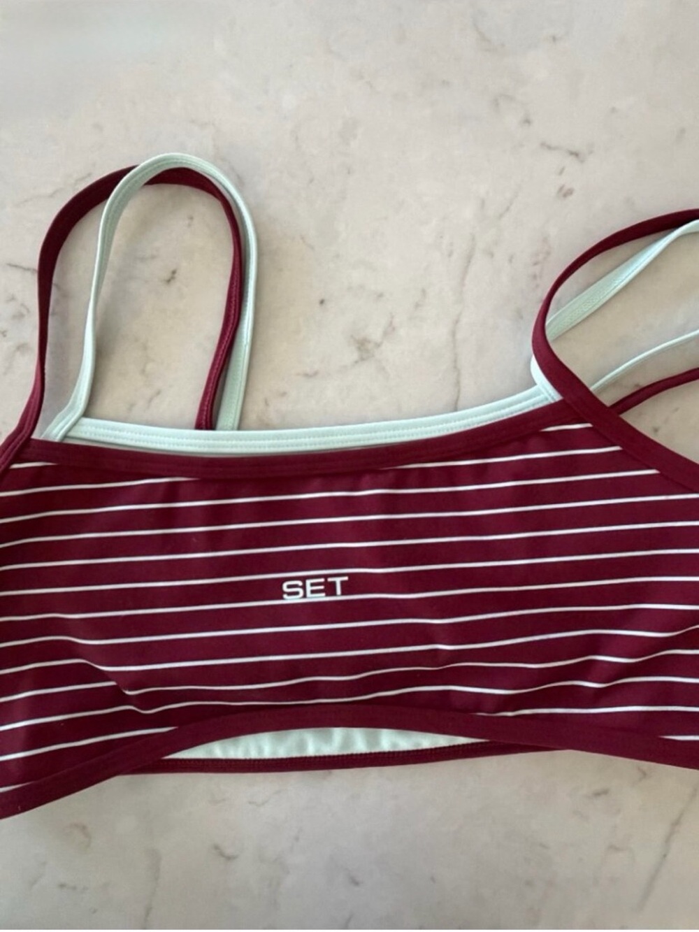 SET Active Striped Burgundy & Blue Crop Sports Bra